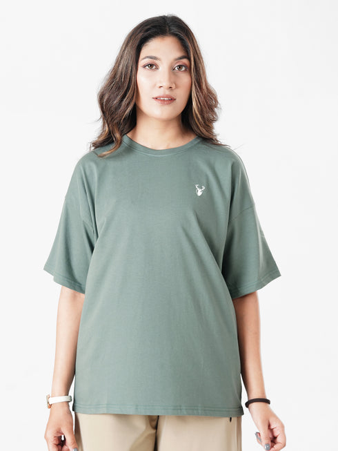 LEERA Gray Teal Oversized Cotton Tee